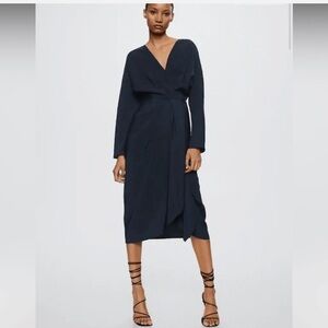 Mango Deep Blue Long Sleeve Dress